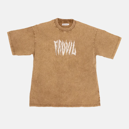 'FRUVIL Acidwash Embroidered Logo' Tee [Caramel]