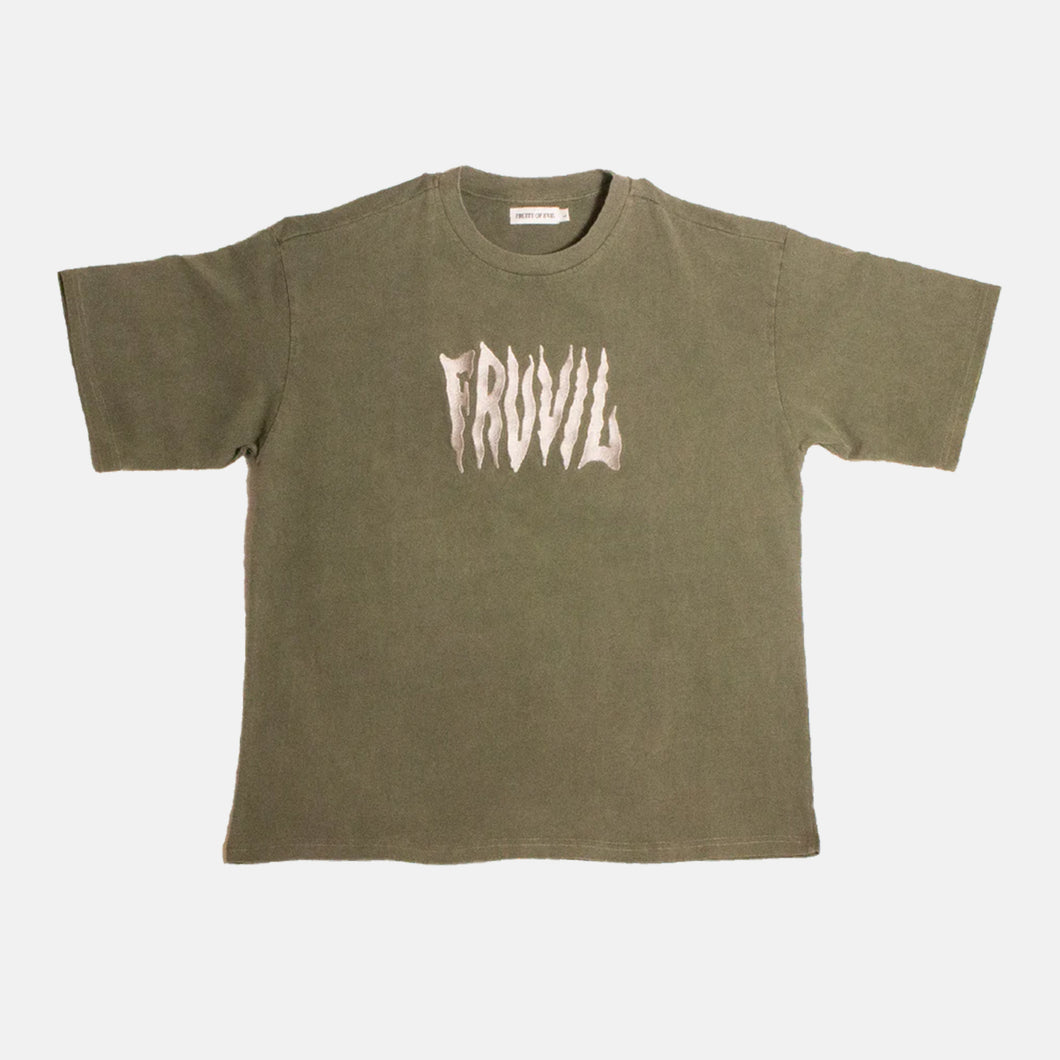 'FRUVIL Acidwash Embroidered Logo' Tee [Moss Green]